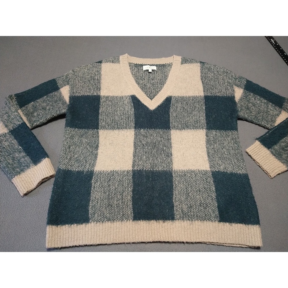 Lucky Brand Sweater Ladies S Green/Beige Check Outdoor Hiking Wool Blend